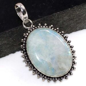 Green Rainbow Moonstone Silver Pendant in Sterling Silver Overlay 925